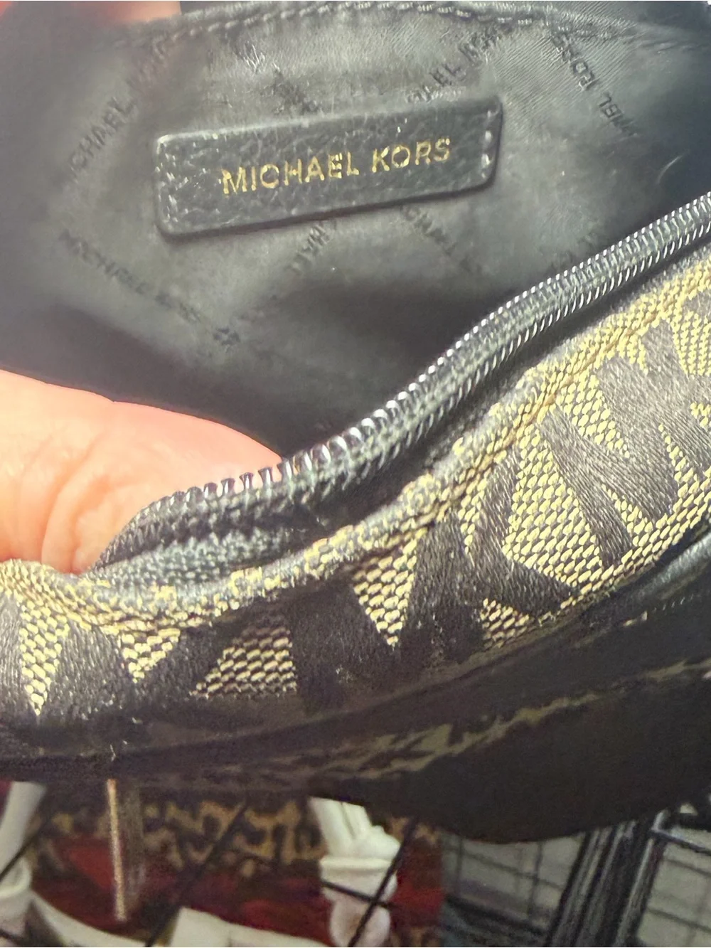 Michael Kors MK Signature Logo Crossbody Bag – Beige/Black Jacquard Flight Bag